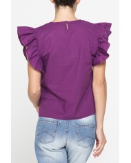BLUSA CON MANICHE ARRICCIATE IN COTONE