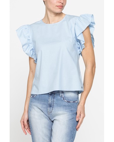 BLUSA CON MANICHE ARRICCIATE IN COTONE BLUSA CON MANICHE ARRICCIATE IN COTONE