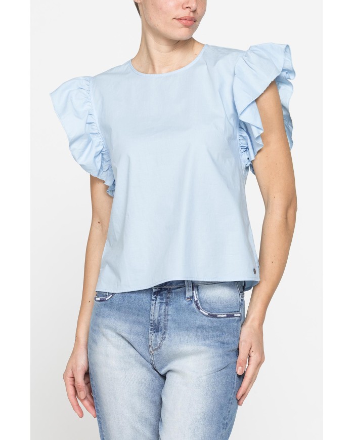 BLUSA CON MANICHE ARRICCIATE IN COTONE