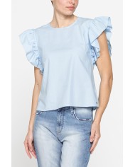 BLUSA CON MANICHE ARRICCIATE IN COTONE