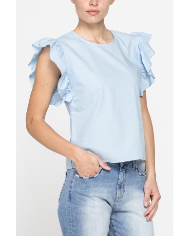 BLUSA CON MANICHE ARRICCIATE IN COTONE BLUSA CON MANICHE ARRICCIATE IN COTONE