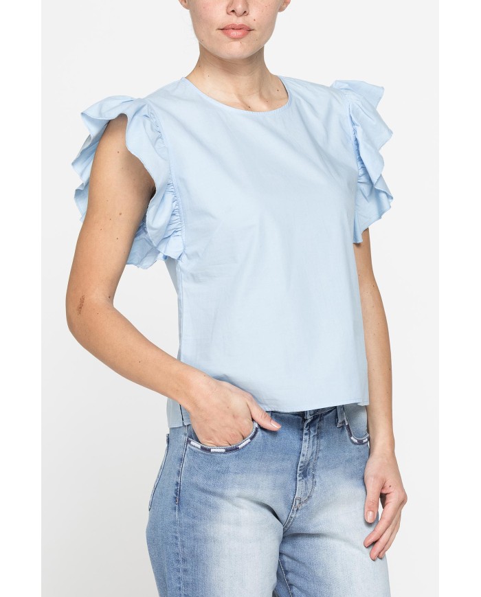 BLUSA CON MANICHE ARRICCIATE IN COTONE