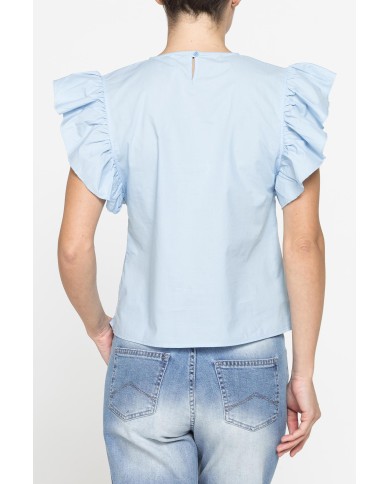 BLUSA CON MANICHE ARRICCIATE IN COTONE BLUSA CON MANICHE ARRICCIATE IN COTONE