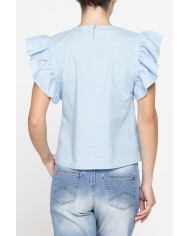BLUSA CON MANICHE ARRICCIATE IN COTONE