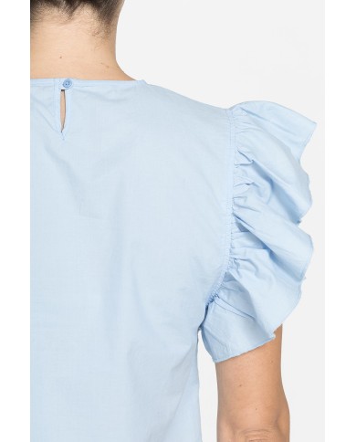 BLUSA CON MANICHE ARRICCIATE IN COTONE BLUSA CON MANICHE ARRICCIATE IN COTONE