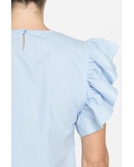 BLUSA CON MANICHE ARRICCIATE IN COTONE