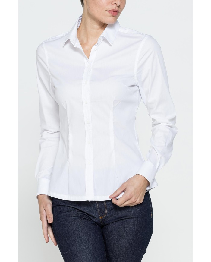 CAMICIA SFIANCATA A MANICHE LUNGHE IN POPELINE STRETCH