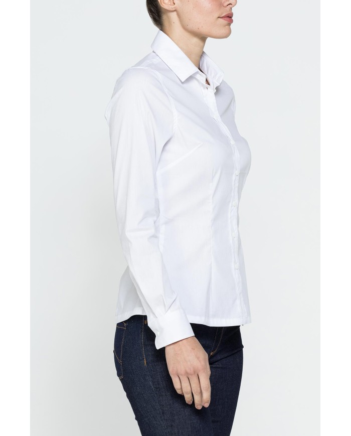 CAMICIA SFIANCATA A MANICHE LUNGHE IN POPELINE STRETCH