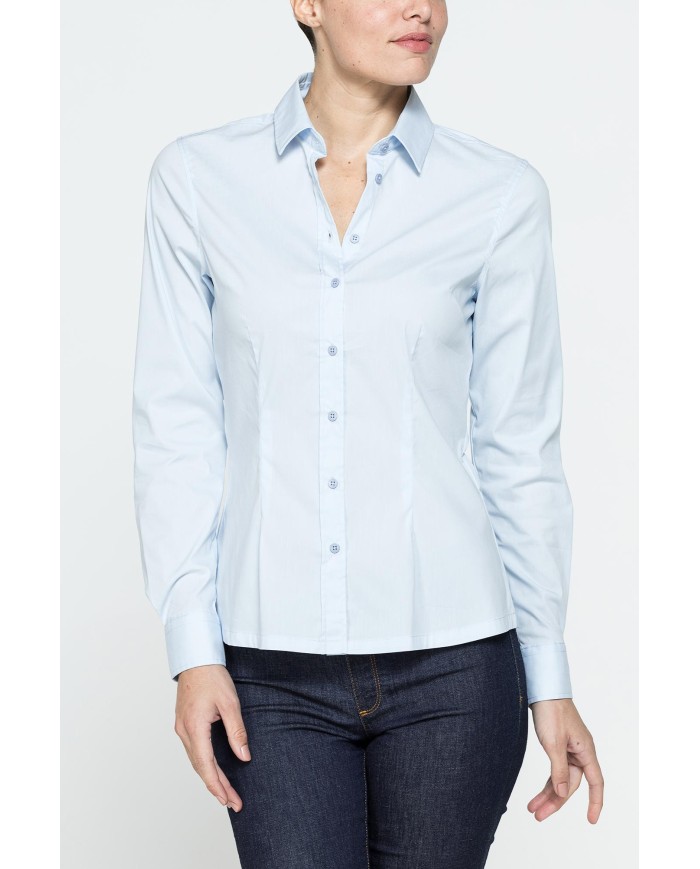 CAMICIA SFIANCATA A MANICHE LUNGHE IN POPELINE STRETCH