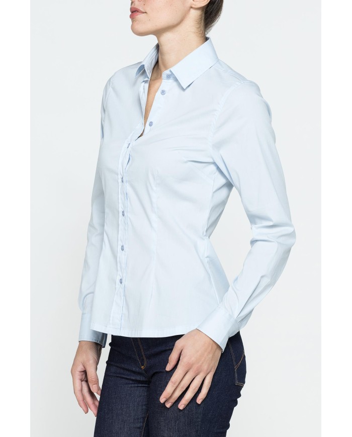 CAMICIA SFIANCATA A MANICHE LUNGHE IN POPELINE STRETCH