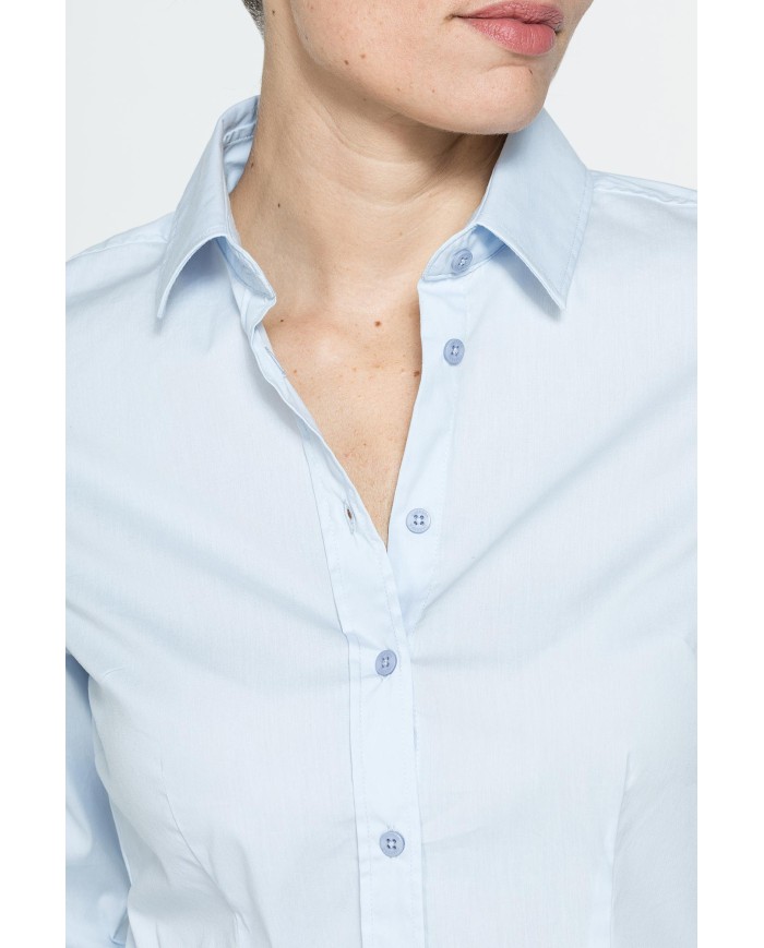 CAMICIA SFIANCATA A MANICHE LUNGHE IN POPELINE STRETCH