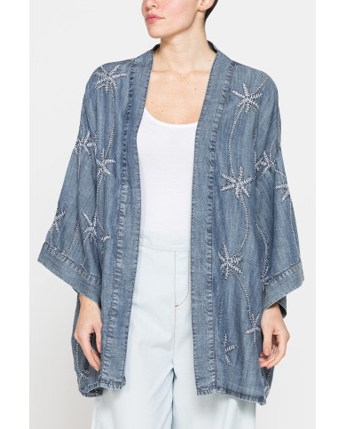 KIMONO IN CHAMBRAY CON RICAMI KIMONO IN CHAMBRAY CON RICAMI