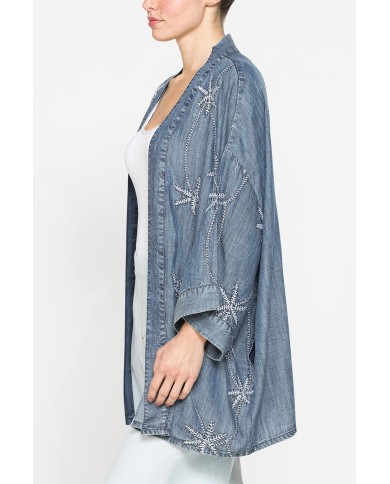 KIMONO IN CHAMBRAY CON RICAMI KIMONO IN CHAMBRAY CON RICAMI