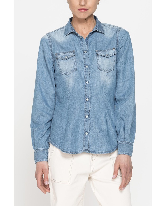 CAMICIA IN DENIM A MANICHE LUNGHE SLIM IN PURO COTONE