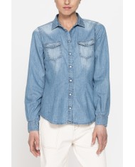 CAMICIA IN DENIM A MANICHE LUNGHE SLIM IN PURO COTONE