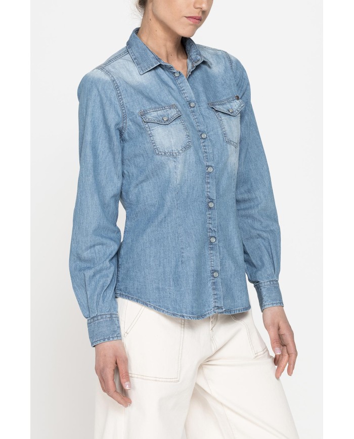 CAMICIA IN DENIM A MANICHE LUNGHE SLIM IN PURO COTONE