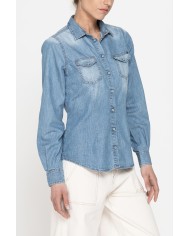 CAMICIA IN DENIM A MANICHE LUNGHE SLIM IN PURO COTONE