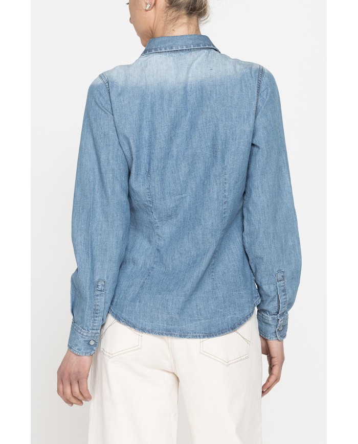 CAMICIA IN DENIM A MANICHE LUNGHE SLIM IN PURO COTONE