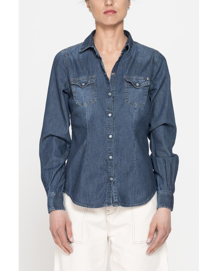 CAMICIA IN DENIM A MANICHE LUNGHE SLIM IN PURO COTONE