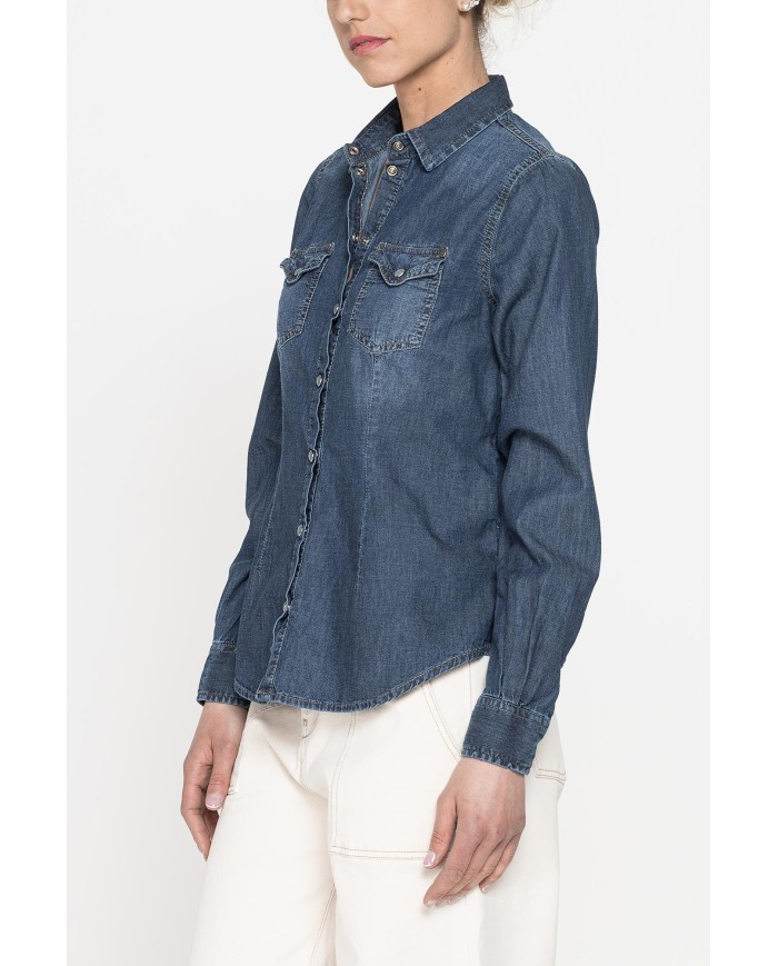 CAMICIA IN DENIM A MANICHE LUNGHE SLIM IN PURO COTONE