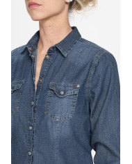 CAMICIA IN DENIM A MANICHE LUNGHE SLIM IN PURO COTONE
