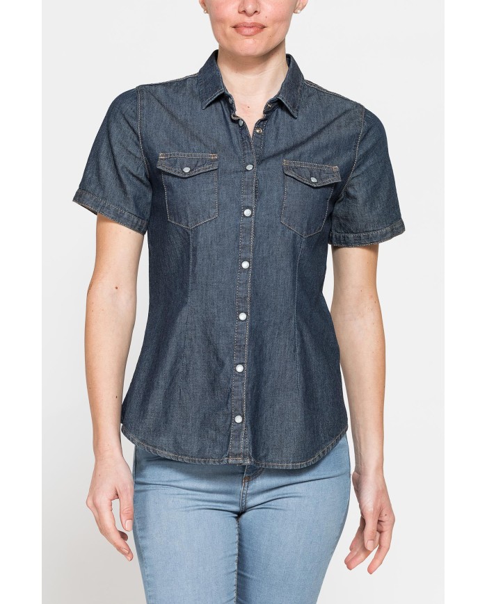CAMICIA SLIM FIT A MANICA CORTA IN DENIM LEGGERO 7oz