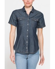 CAMICIA SLIM FIT A MANICA CORTA IN DENIM LEGGERO 7oz