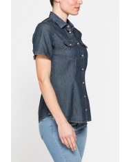 CAMICIA SLIM FIT A MANICA CORTA IN DENIM LEGGERO 7oz
