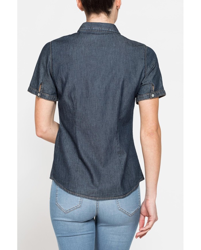 CAMICIA SLIM FIT A MANICA CORTA IN DENIM LEGGERO 7oz
