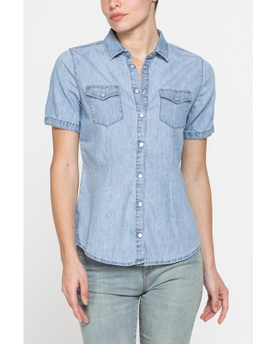CAMICIA SLIM FIT A MANICA CORTA IN DENIM LEGGERO 7oz CAMICIA SLIM FIT A MANICA CORTA IN DENIM LEGGERO 7oz
