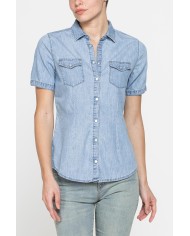CAMICIA SLIM FIT A MANICA CORTA IN DENIM LEGGERO 7oz