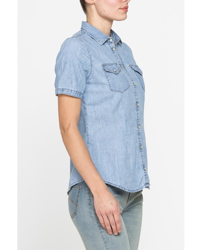 CAMICIA SLIM FIT A MANICA CORTA IN DENIM LEGGERO 7oz