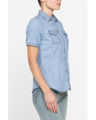 CAMICIA SLIM FIT A MANICA CORTA IN DENIM LEGGERO 7oz