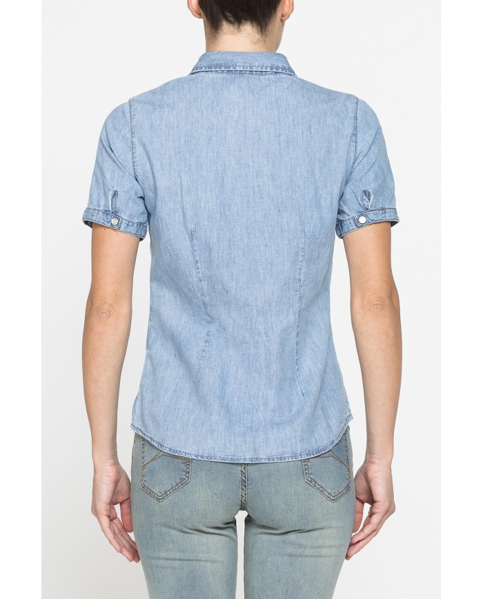CAMICIA SLIM FIT A MANICA CORTA IN DENIM LEGGERO 7oz