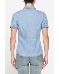 CAMICIA SLIM FIT A MANICA CORTA IN DENIM LEGGERO 7oz