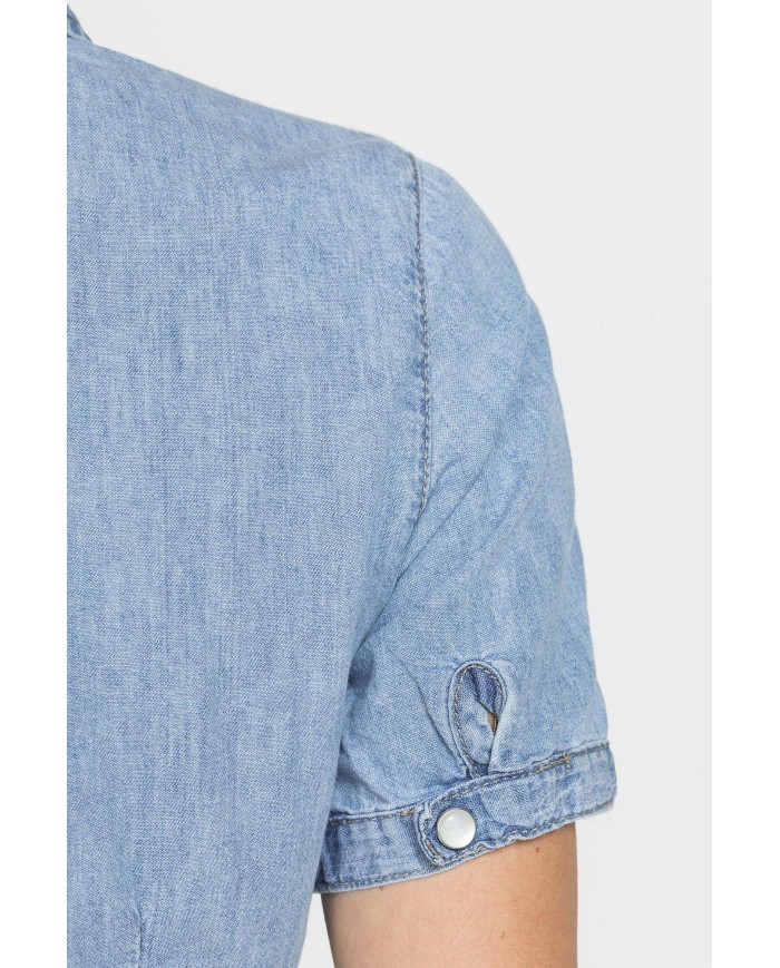 CAMICIA SLIM FIT A MANICA CORTA IN DENIM LEGGERO 7oz