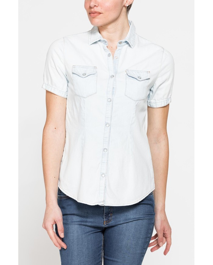 CAMICIA SLIM FIT A MANICA CORTA IN DENIM LEGGERO 7oz