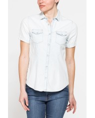 CAMICIA SLIM FIT A MANICA CORTA IN DENIM LEGGERO 7oz