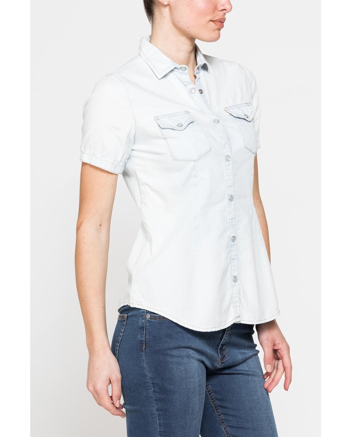 CAMICIA SLIM FIT A MANICA CORTA IN DENIM LEGGERO 7oz