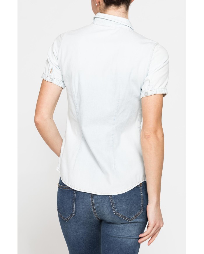 CAMICIA SLIM FIT A MANICA CORTA IN DENIM LEGGERO 7oz