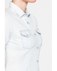CAMICIA SLIM FIT A MANICA CORTA IN DENIM LEGGERO 7oz