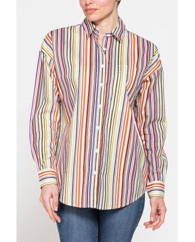 CAMICIA BOYFRIEND A RIGHE IN MUSSOLA DI PURO COTONE CAMICIA BOYFRIEND A RIGHE IN MUSSOLA DI PURO COTONE