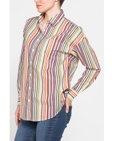 CAMICIA BOYFRIEND A RIGHE IN MUSSOLA DI PURO COTONE CAMICIA BOYFRIEND A RIGHE IN MUSSOLA DI PURO COTONE