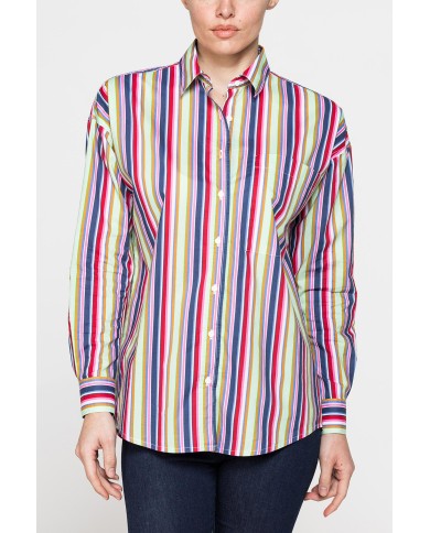 CAMICIA BOYFRIEND A RIGHE IN MUSSOLA DI PURO COTONE CAMICIA BOYFRIEND A RIGHE IN MUSSOLA DI PURO COTONE