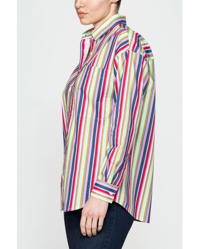 CAMICIA BOYFRIEND A RIGHE IN MUSSOLA DI PURO COTONE CAMICIA BOYFRIEND A RIGHE IN MUSSOLA DI PURO COTONE