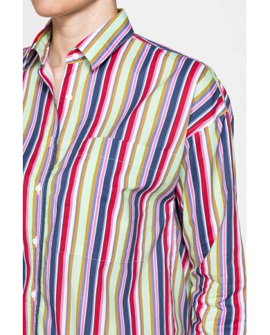 CAMICIA BOYFRIEND A RIGHE IN MUSSOLA DI PURO COTONE CAMICIA BOYFRIEND A RIGHE IN MUSSOLA DI PURO COTONE