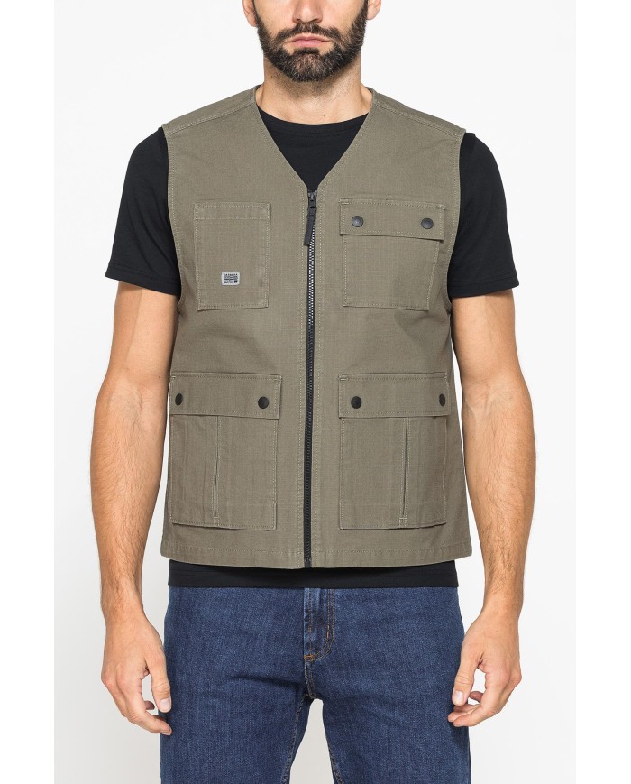 GILET MULTITASCHE UTILITY IN RIPSTOP CON CHIUSURA ZIP