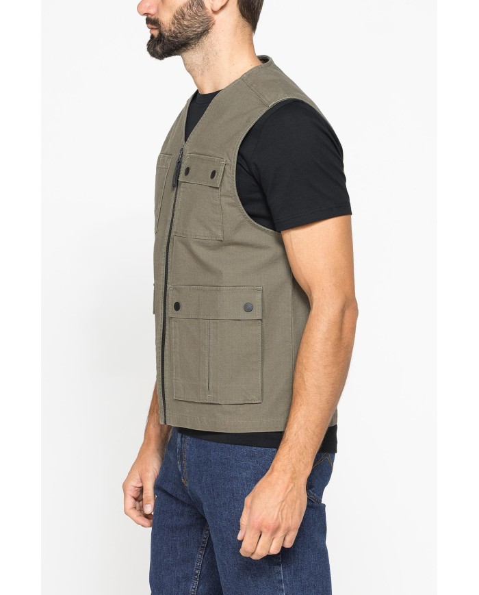 GILET MULTITASCHE UTILITY IN RIPSTOP CON CHIUSURA ZIP