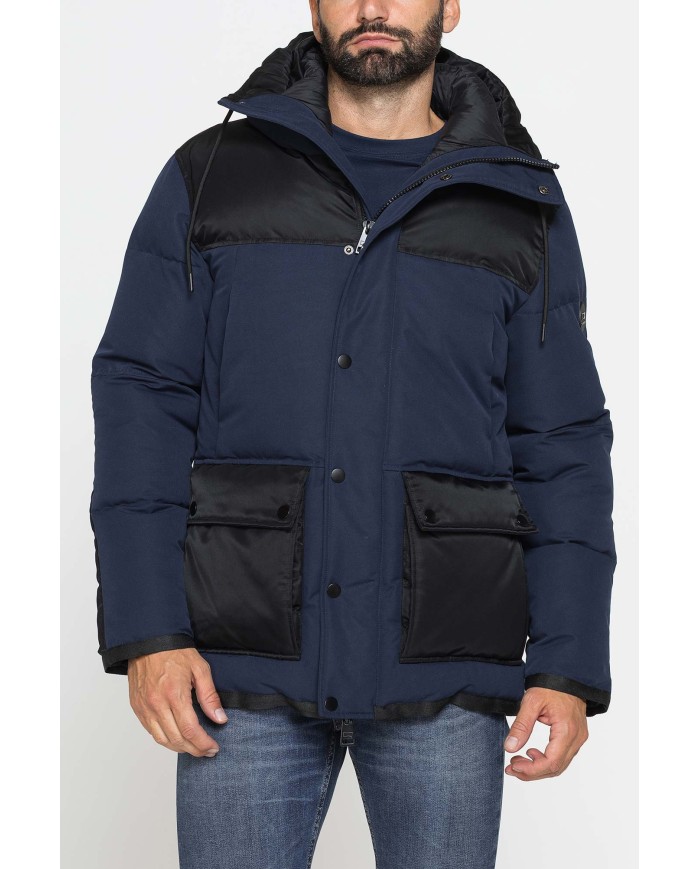 GIACCONE IMBOTTITO CON CAPPUCCIO COLOR BLOCK