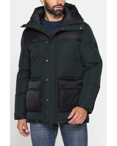 GIACCONE IMBOTTITO CON CAPPUCCIO COLOR BLOCK